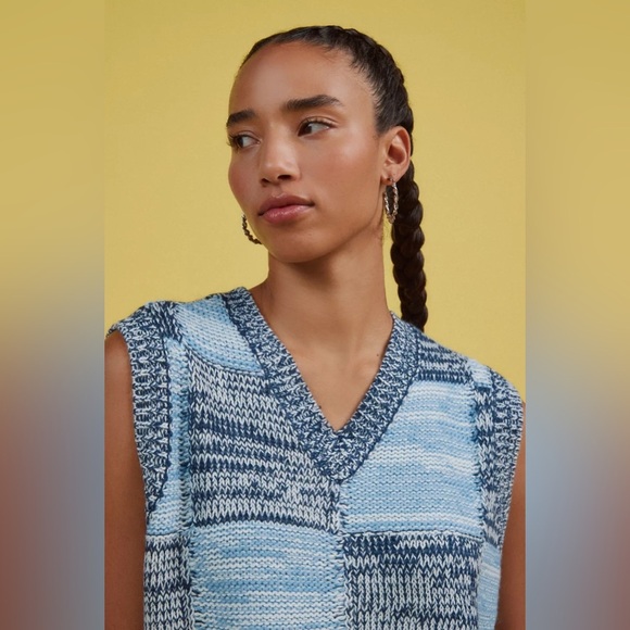 OBEY Women's XL Mira Sweater Vest V-Neck Wool Blend Color Block Blue Knit Twee - Picture 13 of 16